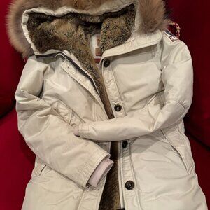 White Womens Winter Jacket with real Fur Small